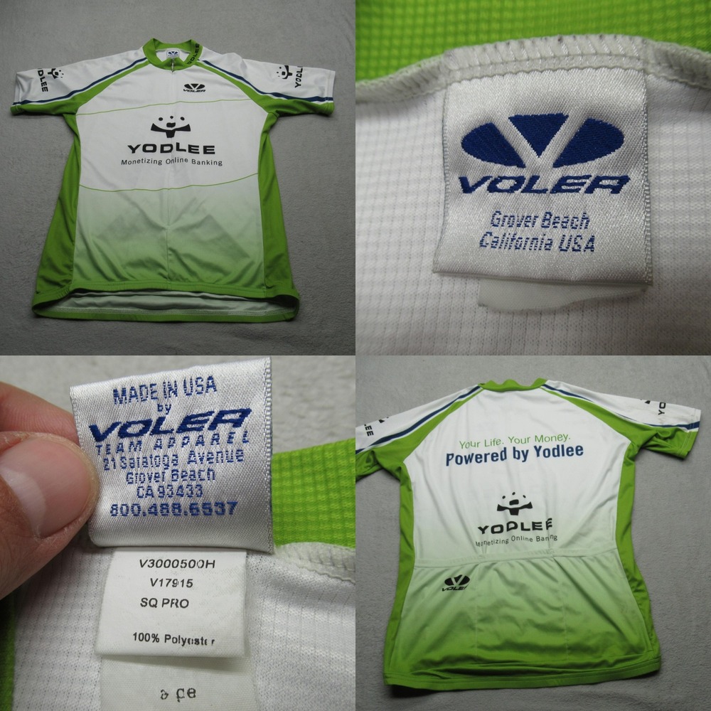 Voler‎ Cycling Jersey Mens Large White Green Raglan Short Sleeve Made In USA